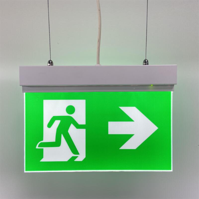 Panneau de sortie d'urgence à LED rechargeable double face avec 3 heures de secours, batterie Li-ion et construction en plastique
