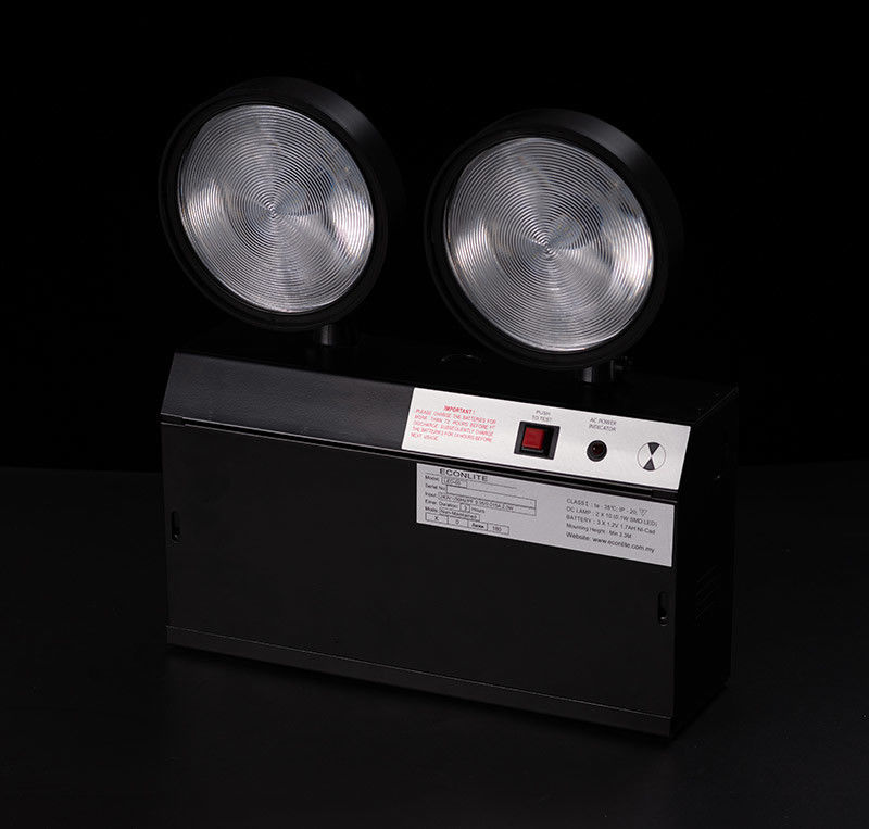 Lampe de secours LED noire CE avec double projecteur, garantie 3 ans, batterie 3,6V 1,6Ah TL020DN